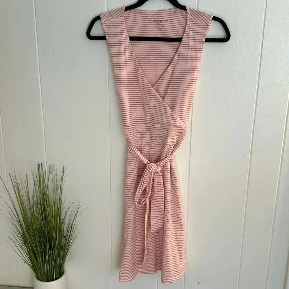 Toad & Co Red and Off White Striped Wrap Dress size Small - Picture 2 of 8